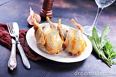 Fried quail Stock Photo