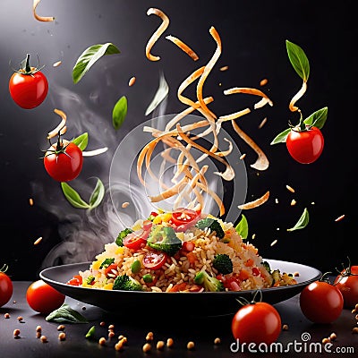 Fried rice, asian food cuisine, dynamic layout Stock Photo