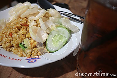 Fried rice and iced tea very good Stock Photo