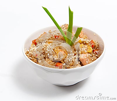 Fried rice with seafood in soy sauce Stock Photo