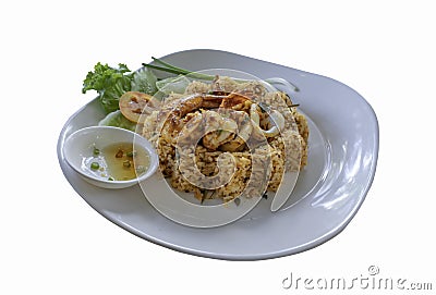 Fried rice with seafood , spicy food Thai style on a white bac Stock Photo