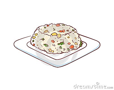 Fried rice with vegetables isolated vector icon Vector Illustration