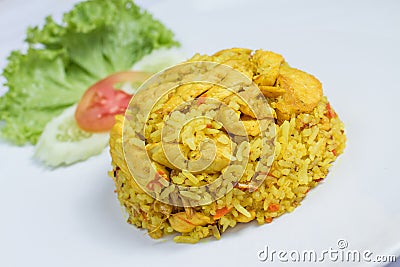 Fried rice with yellow ginger with chicken Stock Photo