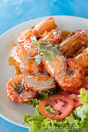 Fried river prawn with sweet and sour sauce Stock Photo