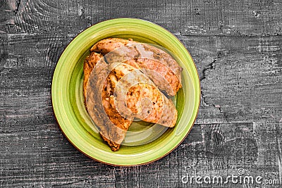 Fried roasted chicken close up. Stock Photo