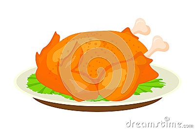 Fried, roasted chicken flat vector illustration Vector Illustration