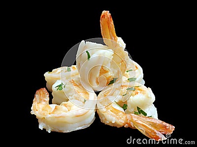 Fried roasted shrimps with parsley Stock Photo