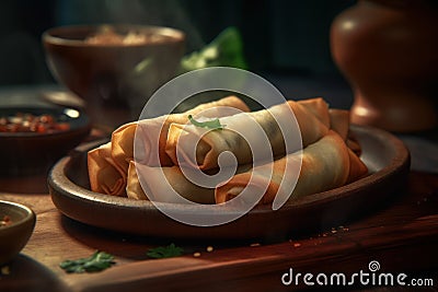 Fried rolls food plate. Generate Ai Stock Photo