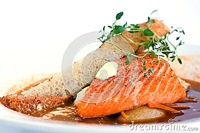 Fried salmon Stock Photo