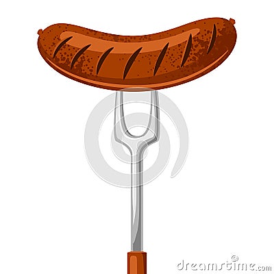 Fried sausage on the fork. Illustration for Oktoberfest Vector Illustration