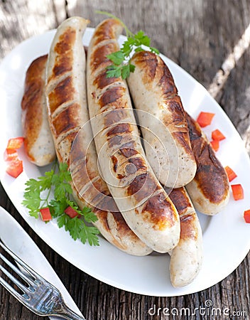 Fried sausage Stock Photo