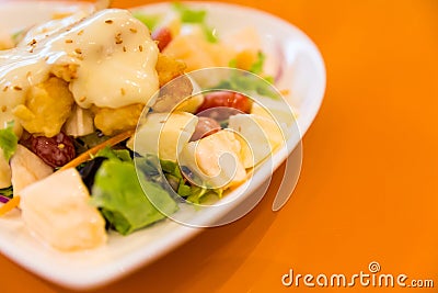 Fried shrimp with cream salad Stock Photo