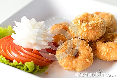 Fried shrimp . shrimp and vegetable fritters Stock Photo