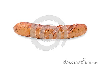 Fried smoked sausage or wurst isolate on white background. Stock Photo