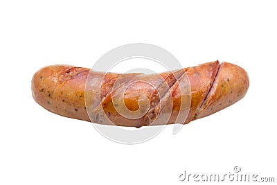 Fried smoked sausage or wurst isolate on white background. Stock Photo