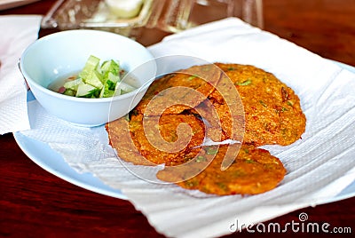 Fried spicy fish ball , thai snack Stock Photo