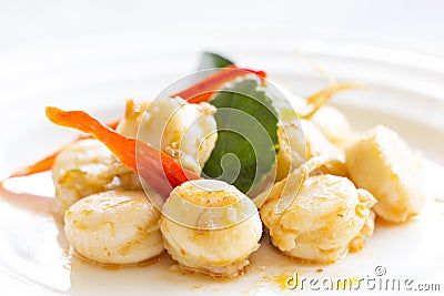 Fried spicy Scallop Stock Photo