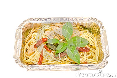 Fried spicy spaghetti in Foyle Cup Stock Photo