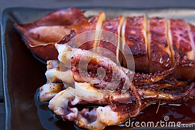 Fried squid Stock Photo