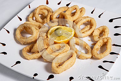 Fried squids or octopus calamari Stock Photo