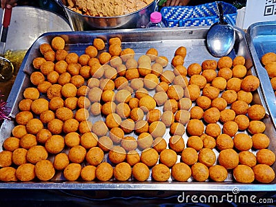 'Fried Sweet Potato and Taro balls'. Appetizer Thailand ancient has a nickname called turtle eggs Stock Photo