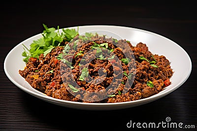 Fried traditional ground beef kim fry, North Indian Pakistani cuisine Stock Photo