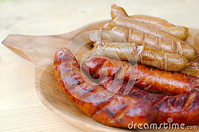 Fried Traditional and Vienna Sausage Stock Photo