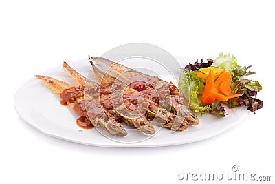 Fried Whisker sheat fish with chili sauce Stock Photo