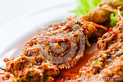 Fried whisker sheat fish with chili sauce Stock Photo