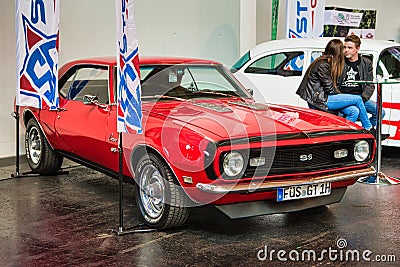 FRIEDRICHSHAFEN - MAY 2019: red CHEVROLET CAMARO SS SUPER SPORT 1967 coupe at Motorworld Classics Bodensee on May 11, 2019 in Editorial Stock Photo