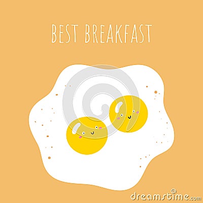 Friend eggs characters with yellow background. Best breakfast card Vector Illustration