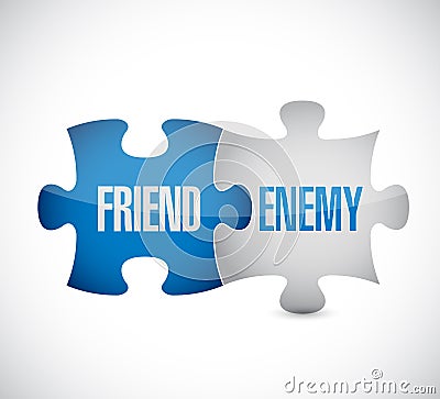 friend and enemy puzzle pieces sign Cartoon Illustration