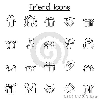 Friend icon set in thin line style Vector Illustration