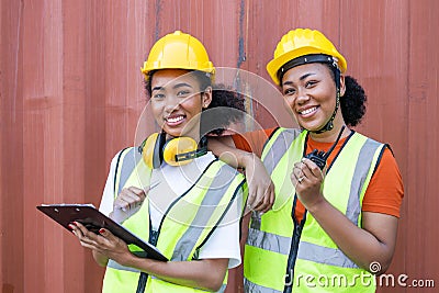 Friend young working together women engineer staff worker service team happy together Stock Photo