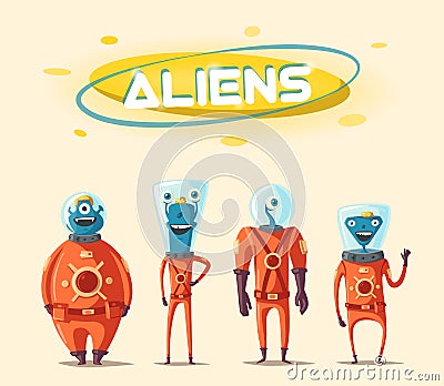 Friendly aliens. Cartoon illustration Vector Illustration