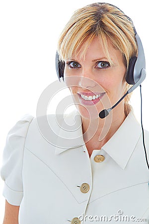 Friendly Beautiful Blonde Telemarketer Stock Photo