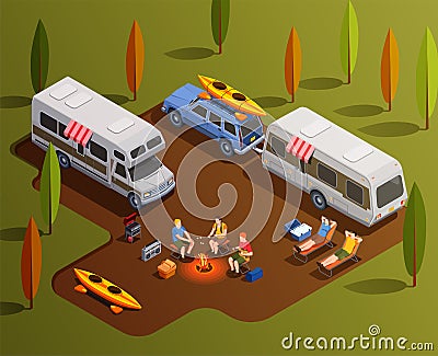 Friendly Camping Isometric Composition Vector Illustration