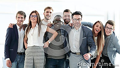 Friendly cheerful business team of young people Stock Photo