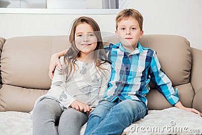 Friendly couple of kids Stock Photo