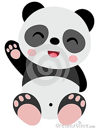 Friendly cute panda waving isolated Vector Illustration