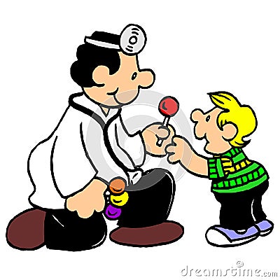 Friendly doctor examine boy cartoon Cartoon Illustration