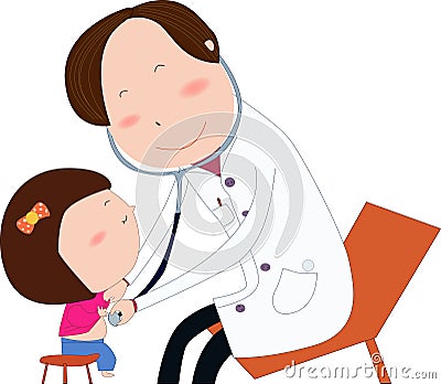 Friendly doctor examine girl Cartoon Illustration