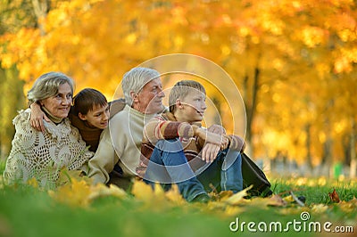 Friendly family in park Stock Photo