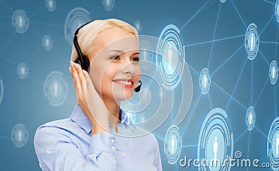 Friendly female helpline operator Stock Photo