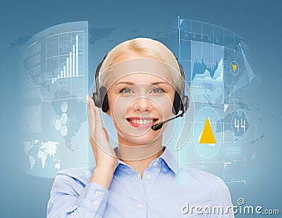 Friendly female helpline operator Stock Photo