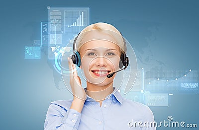 Friendly female helpline operator Stock Photo