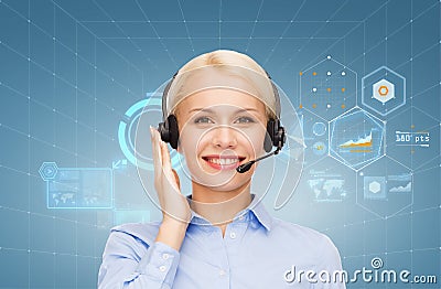 Friendly female helpline operator Stock Photo