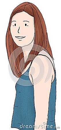 Friendly female wearing blue top simple portrait cartoon hand drawing illustration Cartoon Illustration