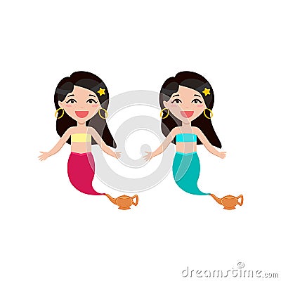 Friendly genie cartoon. Vector Illustration