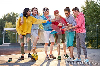Friendly group of caucasian teenagers boys ready to play basketball Stock Photo